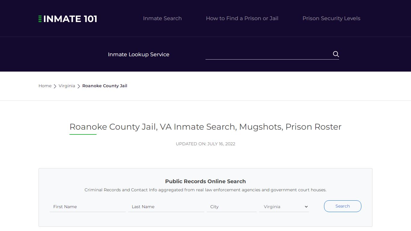 Roanoke County Jail, VA Inmate Search, Mugshots, Prison ...